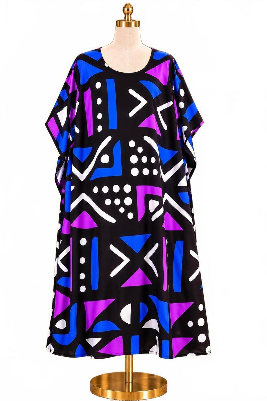 NEW NF vibrant all-over prints kaftan dress with headband in multi blue/purple